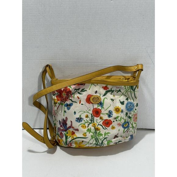 Gucci Flora Canvas Vintage White Yellow Bag Purse Crossbody Floral Japan READ*** - Picture 1 of 16
